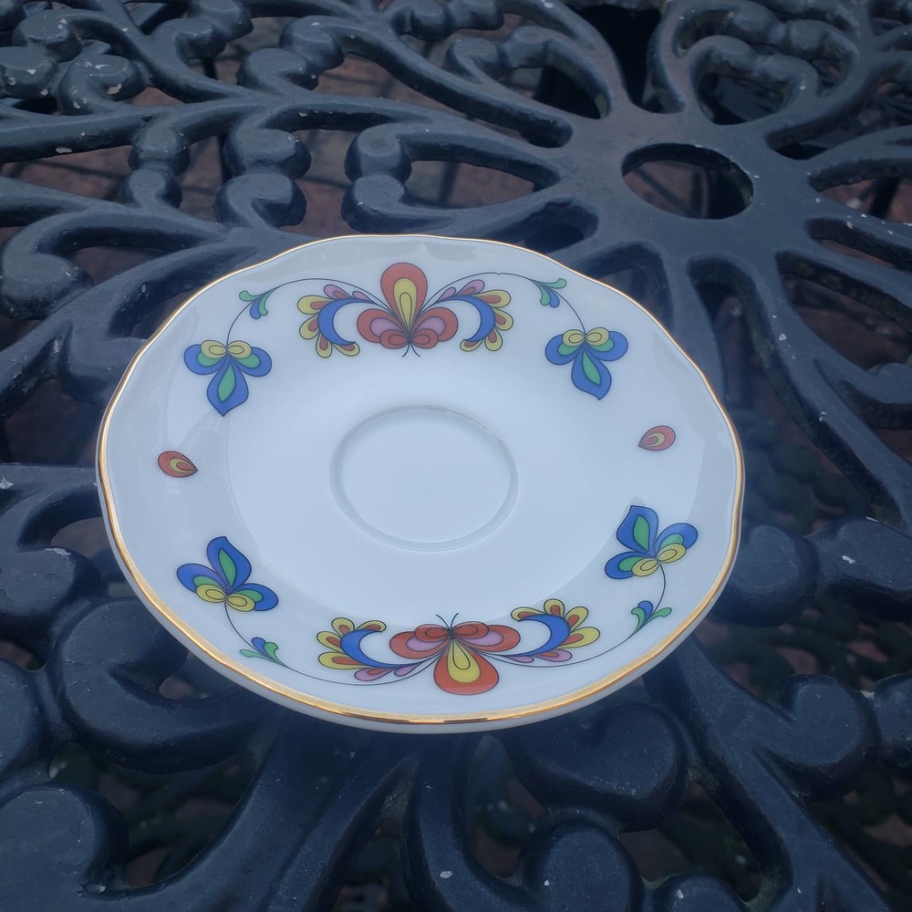 Porsgrund Saucer Dish Norway 1996 5 in Farmer's Rose Scalloped Edges